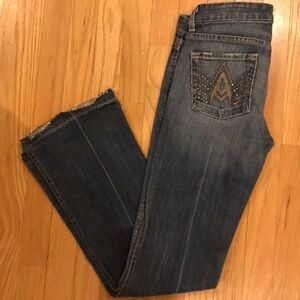 7 For All Mankind Women’s Boot Cut Jeans - Dark Blue with Studded Back Pocket